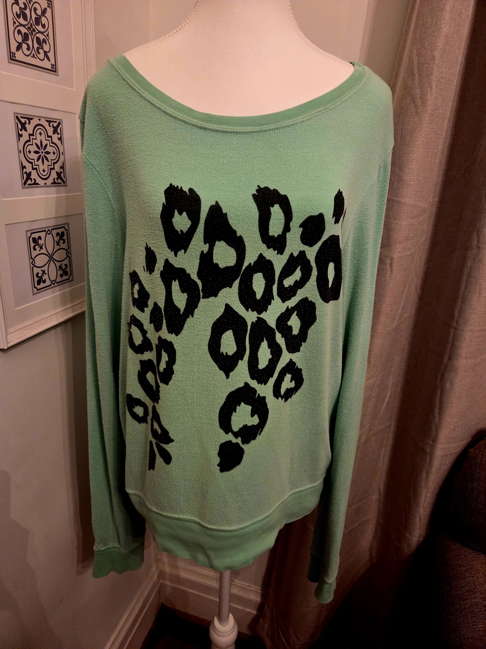 Wildfox Lime Green Leopard Print Oversized Sweatshirt